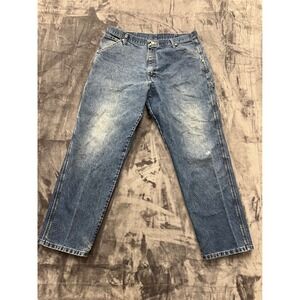Wrangler Carpenter Jeans Mens 38x32 Blue Workwear Utility Pants Rugged Denim
